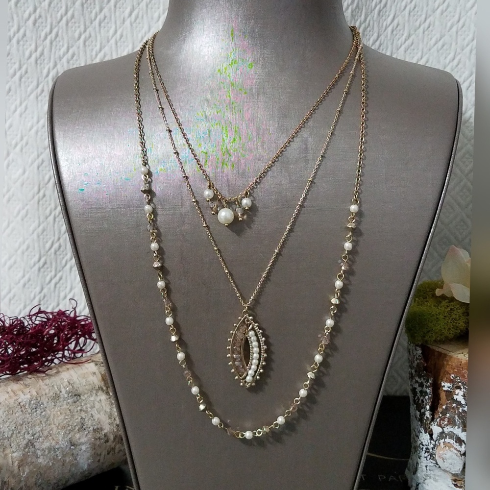 Faux pear & bead necklace